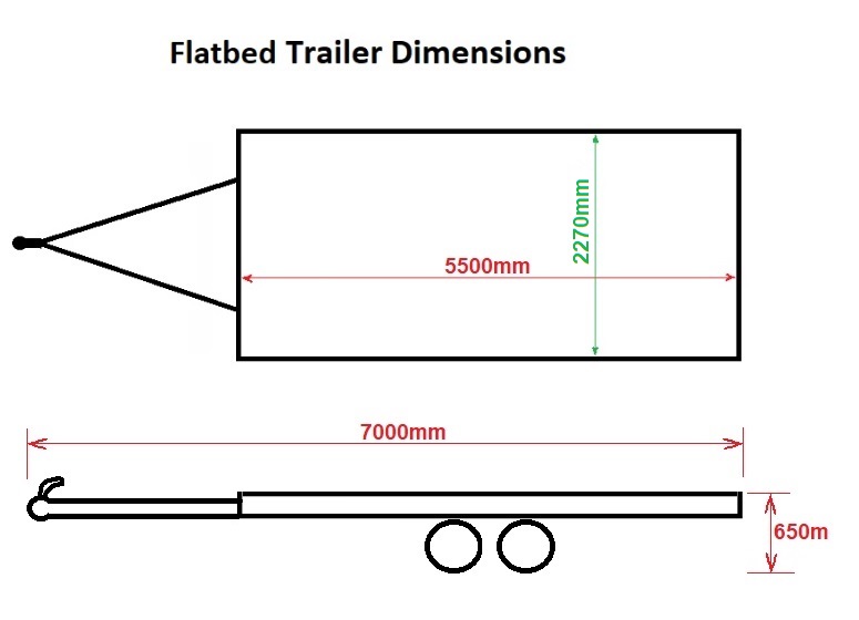 flatbed-trailer-dimensions-drawn-on-white-background -trailer-hire-wollongong